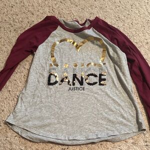 Justice Kids Gray and Maroon Long Sleeve Dance Tee